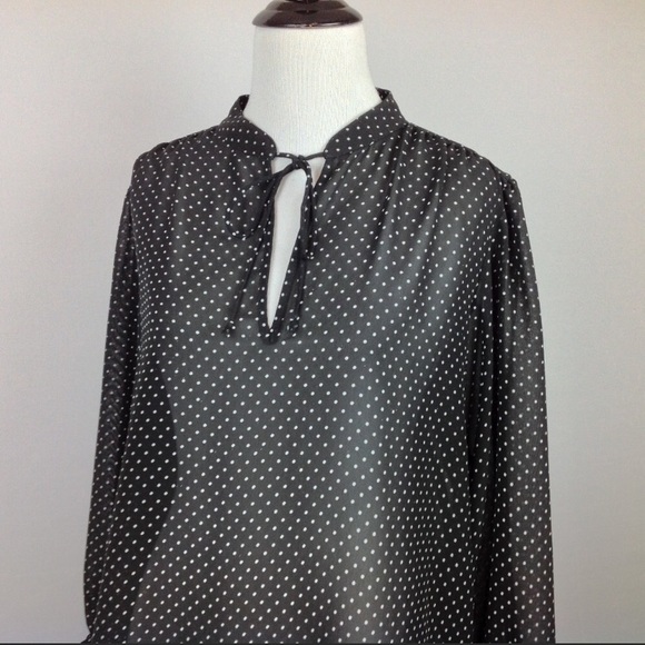 Chaps Sheer 3/4 Sleeve black Polka Dot - petite L - Picture 4 of 7